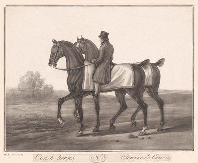 Rytter følger med to hester Chevaux de Carosse (tittel på objekt) av Jean Louis Darcis (attributed to)