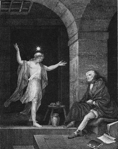 Hesper dukker opp for Columbus i fengselet, 1800-tallet. av Jean Louis Delignon