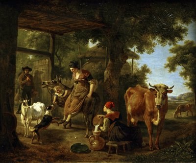 På gården. En scene fra livet på landet av Demarne, Jean-Louis (Jean Louis de Marne ou de Marnette) (ca. 1752-1829). Olje på lerret, andre halvdel av 1700-tallet, Statens A. Radishchev kunstmuseum, Saratov av Jean Louis Demarne