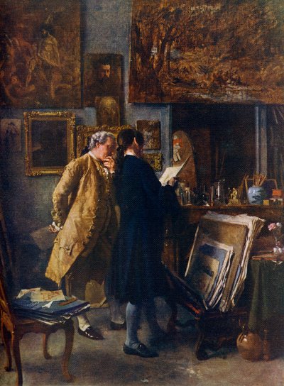 En kunstner som viser arbeidet sitt, c1850, 1912. av Jean Louis Ernest Meissonier