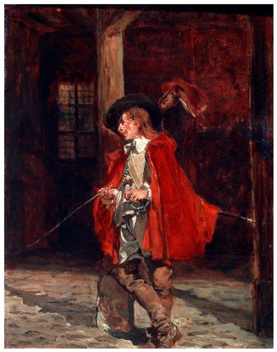 Bretteur Swordsman in a Red Cloak, 1800-tallet av Jean Louis Ernest Meissonier