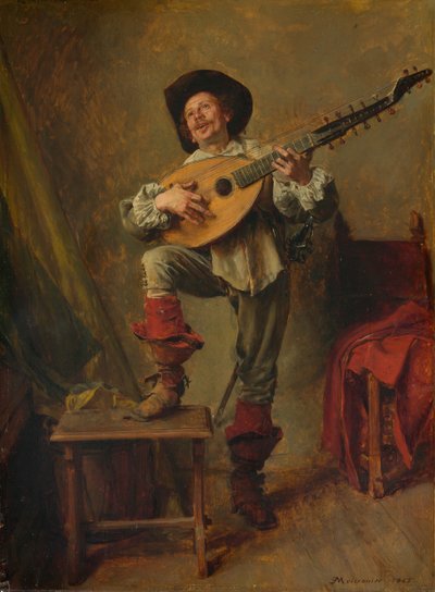 Soldat som spiller theorbo, 1865. av Jean Louis Ernest Meissonier