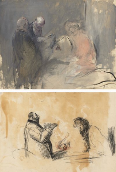 In the Hospital (recto) Sketch for In the Hospital (verso)   1291041   no       norwegian Successfully Translated  Original: One of the Ladies of the Harem (recto); Fragment of a Landscape (verso) Translat: One of the Ladies of the Harem (recto); Fragment  av Jean Louis Forain