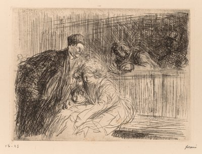 Advokaten snakker med siktede. av Jean Louis Forain