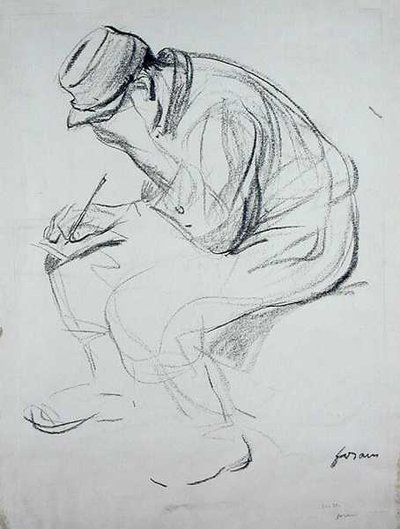 Soldatskriving (litho) av Jean Louis Forain