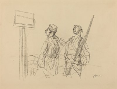 To soldater ser på et plakat, sannsynligvis 1918. av Jean Louis Forain