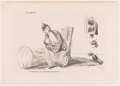 Kvinne ammer mens vinduene er knust Le zeppelin (tittel på objekt) av Jean Louis Forain