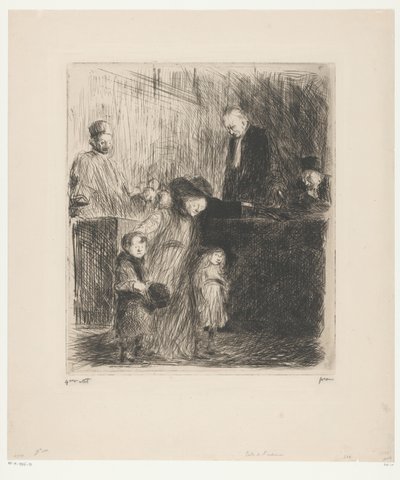 Kvinne med to små barn forlater muligens en rettssal av Jean Louis Forain