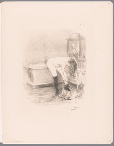 Kvinne kler av seg på badet Le bain av Jean Louis Forain