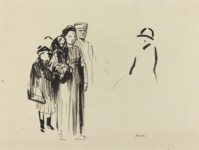 Kvinne og to barn med tyske soldater, ca. 19141919. av Jean Louis Forain