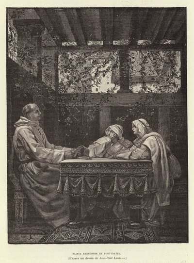 Sainte Radegonde og Fortunatus St Radegund og poeten Venentius Fortunatus, 6. århundre (gravering) av Jean Louis Hamon