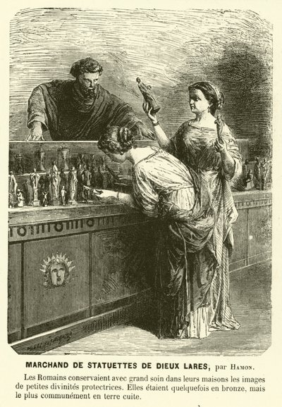 Selger av statuetter av Lares, gamle romerske vergeguder (gravering) av Jean Louis Hamon