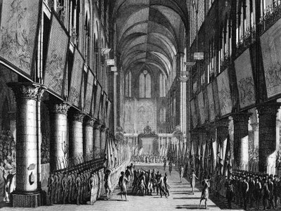 Den franske revolusjonen: Velsignelse av nasjonalgardens flagg av Monsignor Juigne i Notre Dame-kirken 27. september av Jean Louis II (after) Prieur