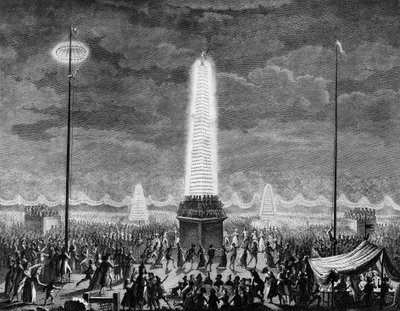Den franske revolusjonen: Festivaler og belysninger på Champs Elysees i Paris 18. juli av Jean Louis II (after) Prieur