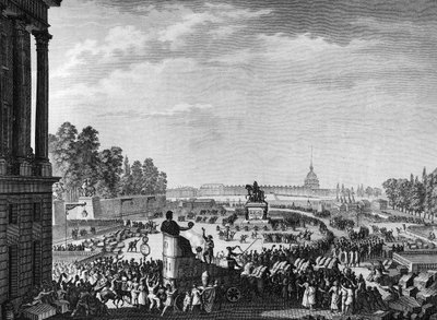 Den franske revolusjonen: Første feiring av frihet i anledning sveitserne av Chateauvieux (Chateaux Vieux eller Chateaux-Vieux) 15. april av Jean Louis II (after) Prieur