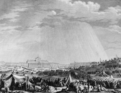 Den franske revolusjonen: Verkene til Champs de Mars i Paris til forbundsfesten 14. juli av Jean Louis II (after) Prieur