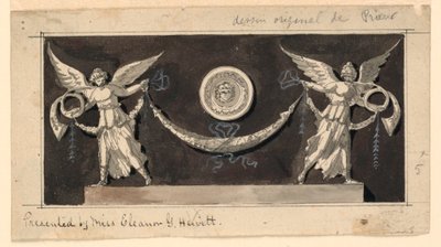Dekorativt panel: berømmelse som støtter en swag under en medaljong av Jean Louis Prieur the Younger