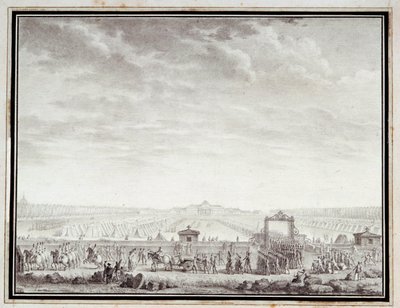 Fransk revolusjon: "" Les troupes du Champ-de-Mars avgang til Place Louis XV: 12 juillet 1789"" Tegning i blekk og vask av Jean-Louis Prieur (1759-1795) 1700-tallet. Dim. 0,17x0,23 m. Paris, Musee Carnavalet av Jean Louis the Younger Prieur