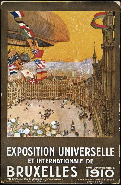 Verdens- og internasjonal utstilling i Brussel, plakat av Jean Malvaux. Kromolitografi av Jean Malvaux
