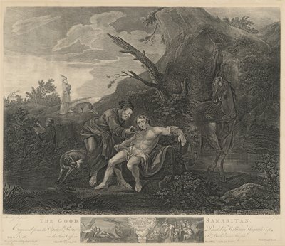 Den barmhjertige samaritan av Jean Marie Delatre and Simon Francois Ravenet I after William Hogarth