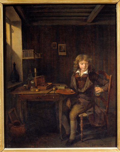 En ung student forbereder fargene til sin mester Maleri av Jean Michel Grobon (1770-1853) Lyon fra 1800-tallet, Musee des Beaux Arts av Jean Michel Grobon