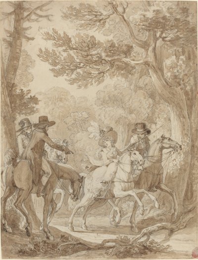 Dame og herrer som rir i en park av Jean Michel Moreau