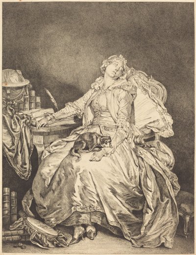 Sovende filosofi av Jean Michel Moreau after Jean Baptiste Greuze