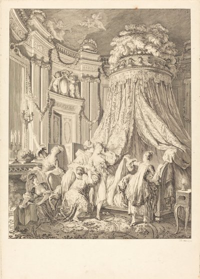 Brudens seng av Jean Michel Moreau after Pierre Antoine Baudouin