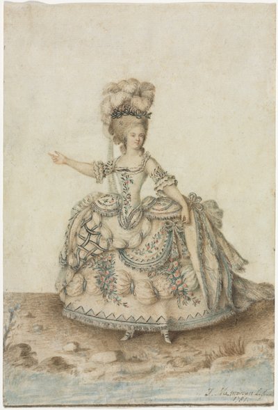 Kostymestudie for operasanger av Jean Michel Moreau le Jeune