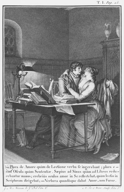 Heloise og Abelard i deres studie, illustrasjon fra 