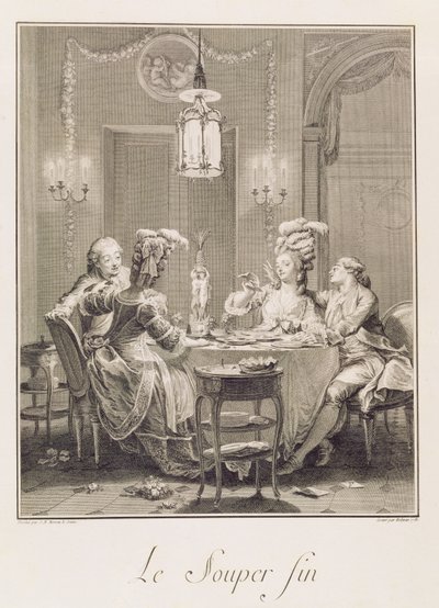 The Fine Supper, 1781, gravert av IS Helman (1743-1809) av Jean Michel the Younger Moreau