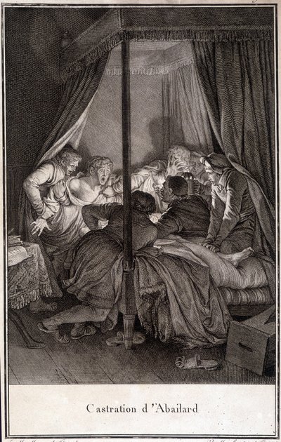 Kastrering av Pierre Abélard eller Pierre Abailard fransk filosof og teolog (1079 til 1142). gravering av Moreau. av Jean Michel the Younger Moreau