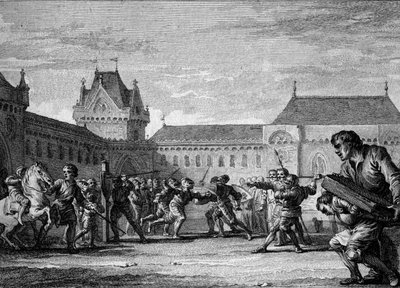 Institution of pages: establishment of training in the physical and domestic tasks of the page metier. Carolingian period, regne of Charlemagne, 8th-9th century. Engraving by Jean Michel Moreau, dit Moreau le Jeune (1741- 1814) av Jean Michel the Younger Moreau
