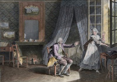 Jean Jacques Rousseaus siste ord (1712-1778), engelsktalende forfatter i Genevan. Gravering av slutten av 1700-tallet, etter Moreau le Jeune Les Dernieres Paroles Jean-Jacques Rousseau etter Moreau, Jean-Michel av Jean Michel the Younger Moreau