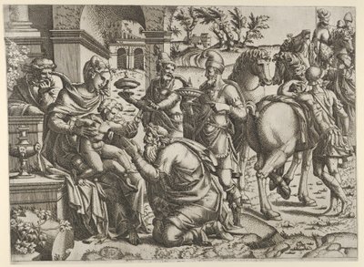 Tilbedelse av magi, ca. 1545. av Jean Mignon