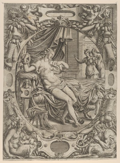 Cleopatra bitt av en asp, 1535-55. av Jean Mignon