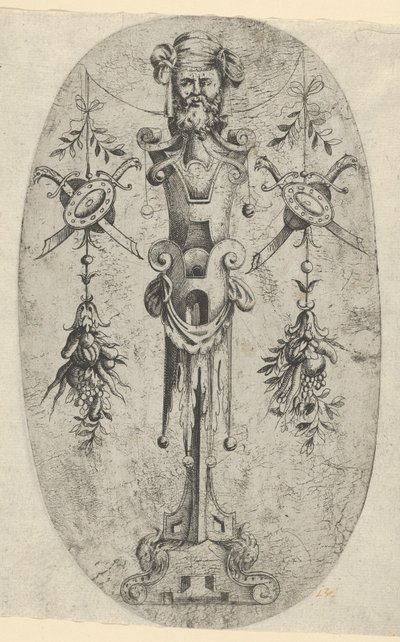 Mannlig endefigur, hode med skjegg og turban på en trekvart stroppefot..., ca. 1543-45. av Jean Mignon