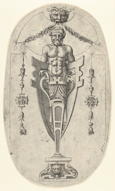 Mannlig endefigur, torso med skjegg og turban på en halvlang sokkel vedlagt ..., ca. 1543. av Jean Mignon