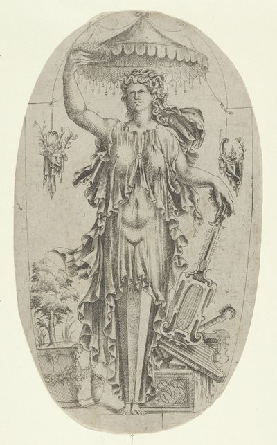 Termin i form av en kvinne med musikkinstrument, 1535-55. av Jean Mignon