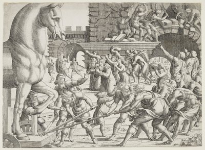 The Trojans Bringing the Wooden Horse into Their City   1335528   no       norwegian Successfully Translated  Original: The Staircase with Trophies, plate 8 from Imaginary Prisons Translat: The Staircase with Trophies, plate 8 from Imaginary Prisons 129123 av Jean Mignon