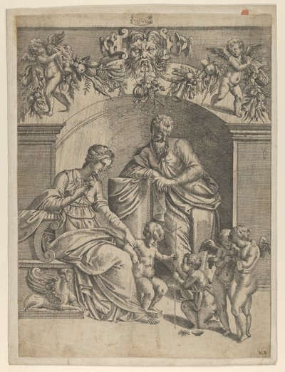 Jomfruen med Jesusbarnet tilbedt av St. Johannes, 1543. av Jean Mignon