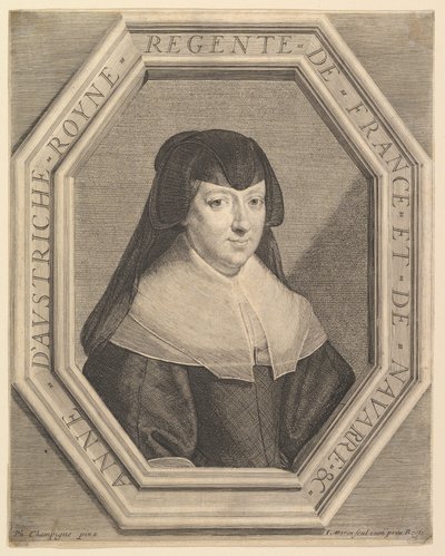 Anne av Østerrike, dronning av Frankrike, i sørgekjole. av Jean Morin