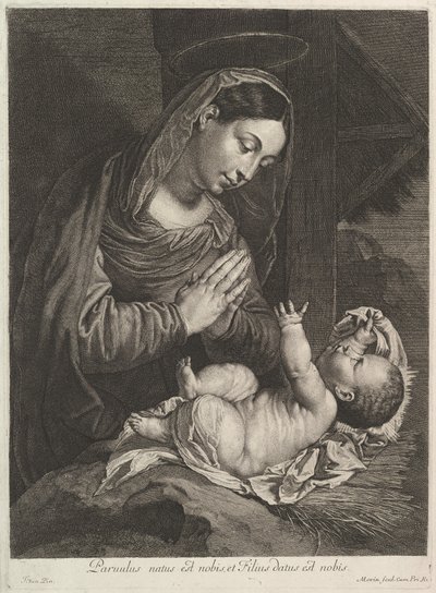 Jomfruen forguder Jesusbarnet. av Jean Morin