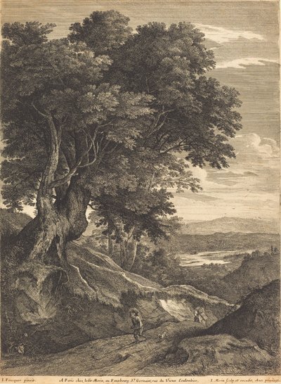 Kupert landskap med reisende til fots av Jean Morin, after Jacques Fouquières