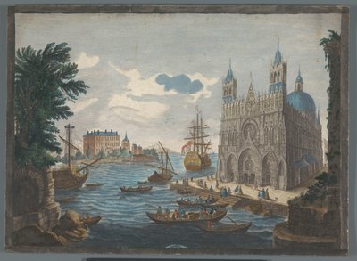 Utsikt over en gotisk katedral på vannet Vue d