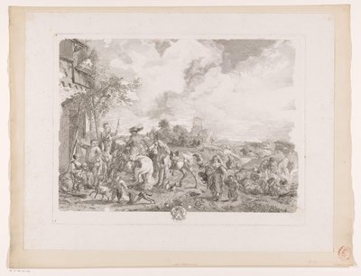 Reisende for et vertshus Les Bohemians Trykk etter malerier av Philips Wouwerman (serietittel) Oeuvres de Ph.pe Wouwermans Hollandois (serietittel) av Jean Moyreau