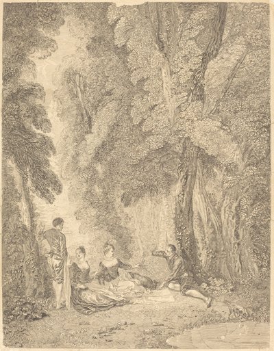 La koalisjonen av Jean Moyreau after Antoine Watteau