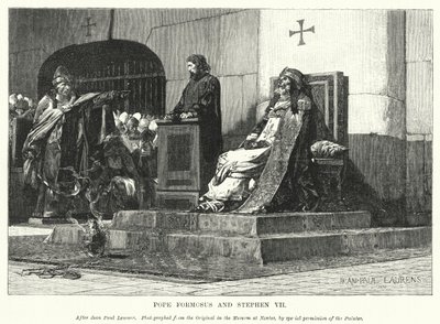 Pave Formosus og Stephen VII (gravering) av Jean Paul (after) Laurens