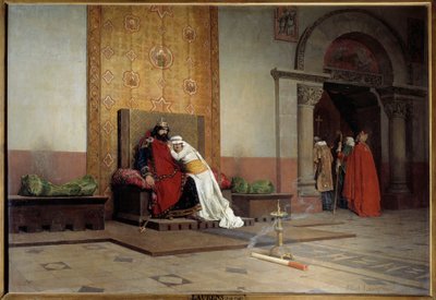 Ekskommunikasjon av Robert II den fromme i 998. Kongen av Frankrike, sønn av Hugues Capet, forelsker seg og gifter seg med sin kusine Berthe av Bourgogne til tross for at pave Gregoire V har blitt fordømt, som også ekskommuniserer ham. Maleri av Jean Paul  av Jean Paul Laurens