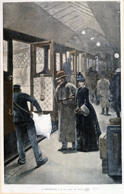 Avgang for nattoget ved Gare de Lyon - tegning av Sinibaldi av Jean Paul Sinibaldi